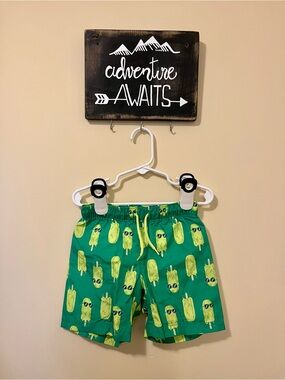 Old Navy Boys Green Popsicle Print Swim Shorts with Drawstring